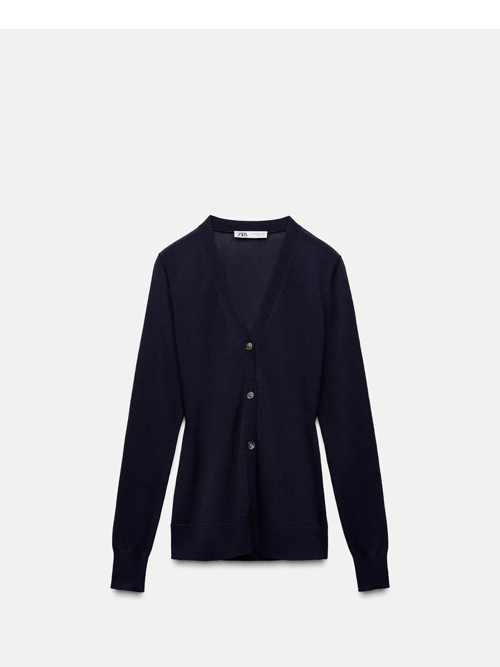 ZARA Buttoned fine Knit Cardigan Navy Blue V-Neck Size S NWT